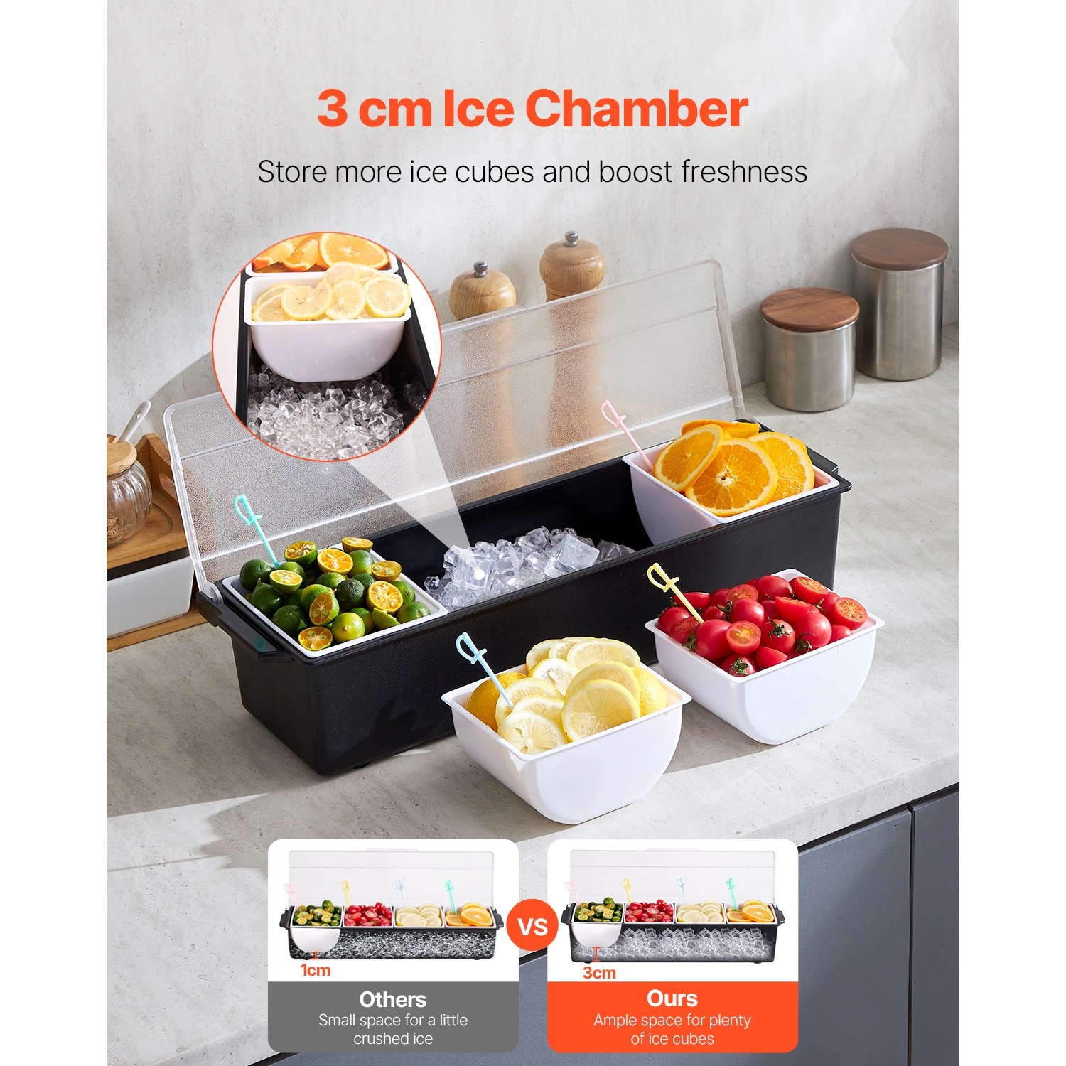 Chilled Condiment Server With Lid 4 Compartment Cold Serving Tray_voghion.com